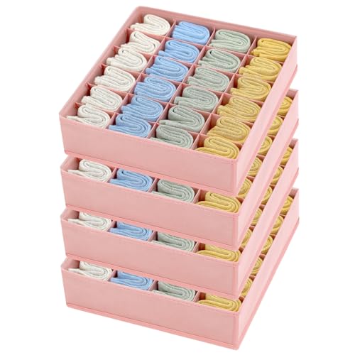 Easortm Sock Organizer 4 Pack - 24 Cell Foldable Underwear & Sock Storage, Drawer Organizer for Ties, Belts. (Pink) - Image 1
