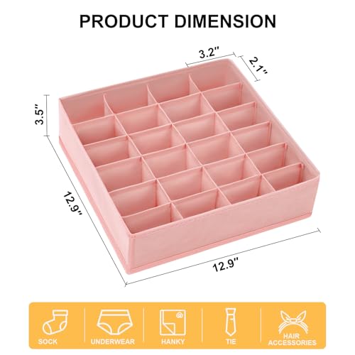 Easortm Sock Organizer 4 Pack - 24 Cell Foldable Underwear & Sock Storage, Drawer Organizer for Ties, Belts. (Pink) - Image 2