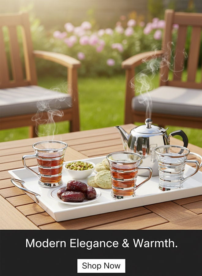 Dove 6-Piece Glass Tea Cup Set Clear/Silver 110ML - Image 2