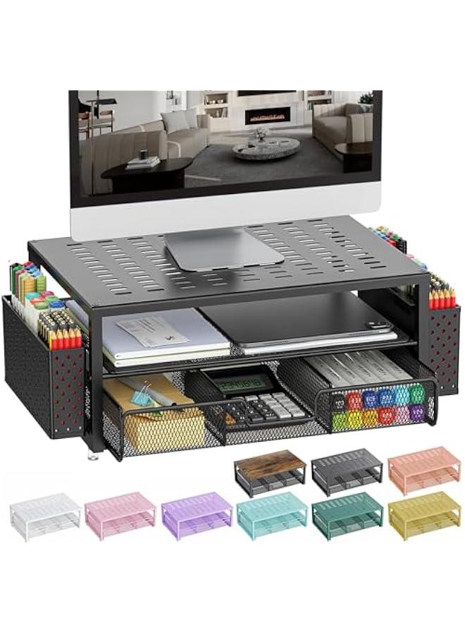 Arabest Desk Organizers and Accessories, Monitor Stand with Drawer and 2 Pen Holder, Desktop Organizer Suitable for Offices and Dormitories (Black) - Image 1