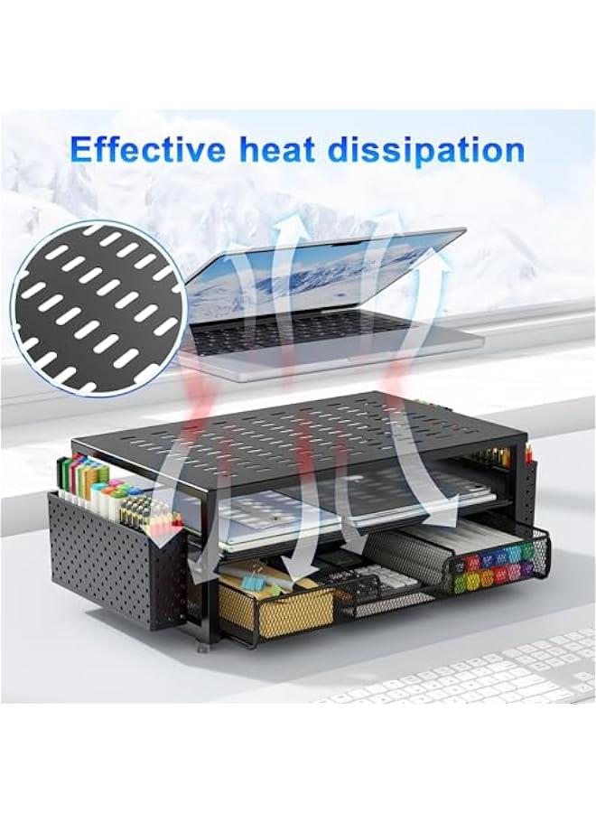 Arabest Desk Organizers and Accessories, Monitor Stand with Drawer and 2 Pen Holder, Desktop Organizer Suitable for Offices and Dormitories (Black) - Image 5