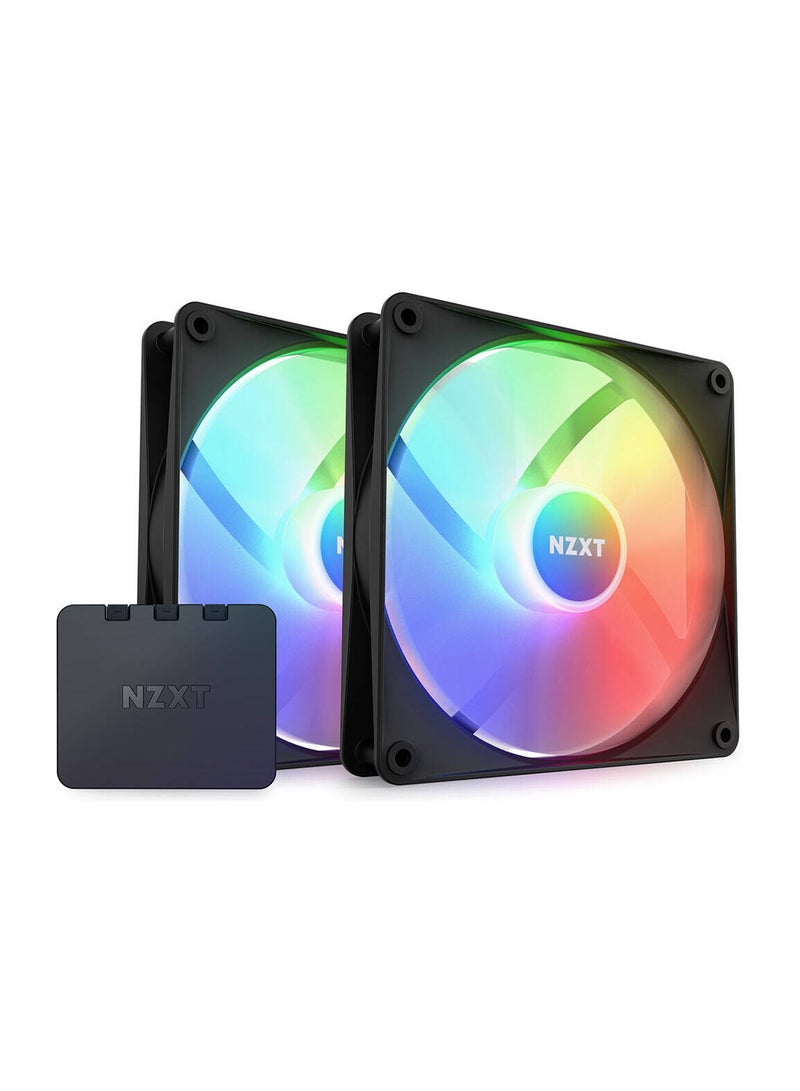 NZXT F140 RGB Core 140mm Case Fan Twin Pack, 8 Individually Addressable RGB LEDs per Fan, 500–1800 RPM, 89.48 CFM, 32.5 dBA, Fluid Dynamic Bearing, PWM Control, RGB Controller Included, CAM Software Support, Black | RF-C14DF-B1  - Image 1