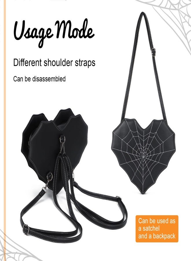 SUKUTU Women Heart Shaped Shoulder Bag Spider Web Gothic Style Backpack Novelty Gothic Leather Crossbody Bag - Image 4