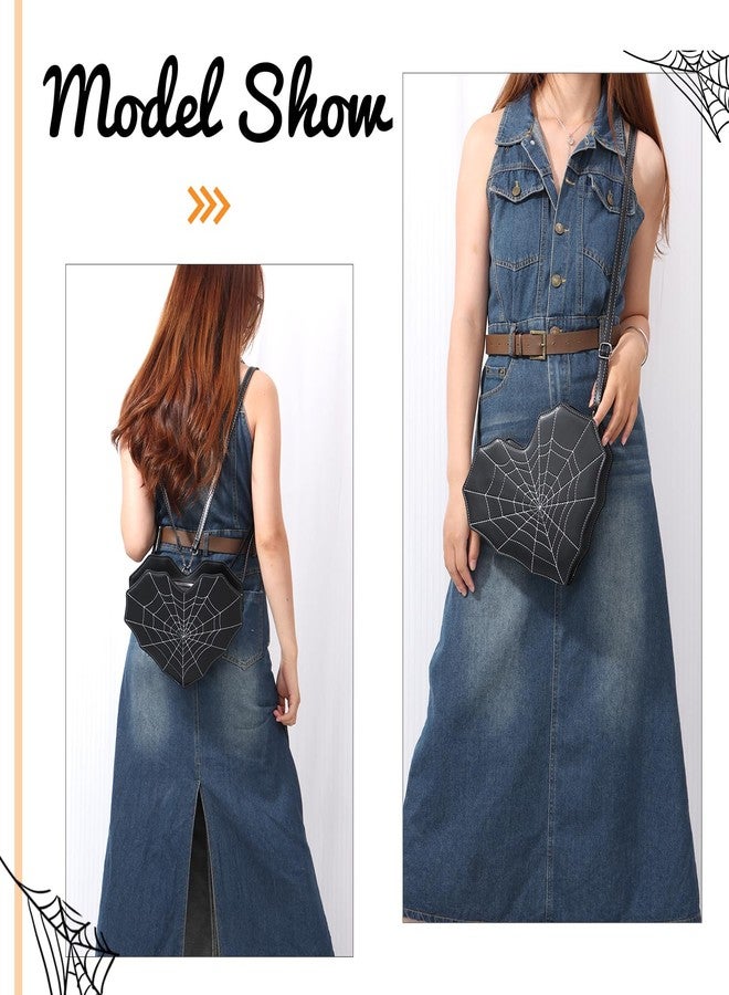 SUKUTU Women Heart Shaped Shoulder Bag Spider Web Gothic Style Backpack Novelty Gothic Leather Crossbody Bag - Image 5