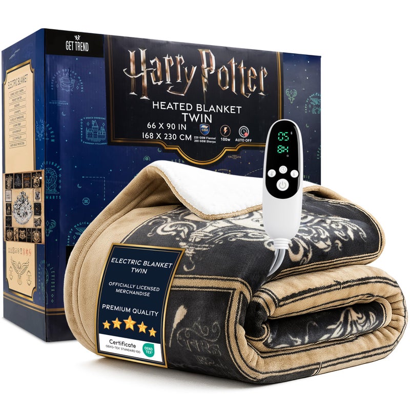 Get Trend Harry Potter Gifts Heated Blanket Electric, Twin Size Luxurious Fleece Weighted Blanket, Fast Heating with 9 Heat Settings & Auto Shut-Off, 65x90in (Multi Harry Potter, Twin US) - Image 1