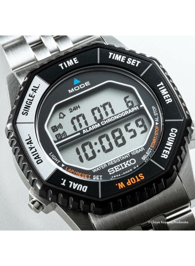 Seiko ساعة رقمية محدودة الإصدار SBJG023، 37 مم شكل مضلع / قرص LCD رقمي، سوار من الفولاذ المقاوم للصدأ + حزام نايلون، رقمية، 100 م مقاومة للماء - Image 3