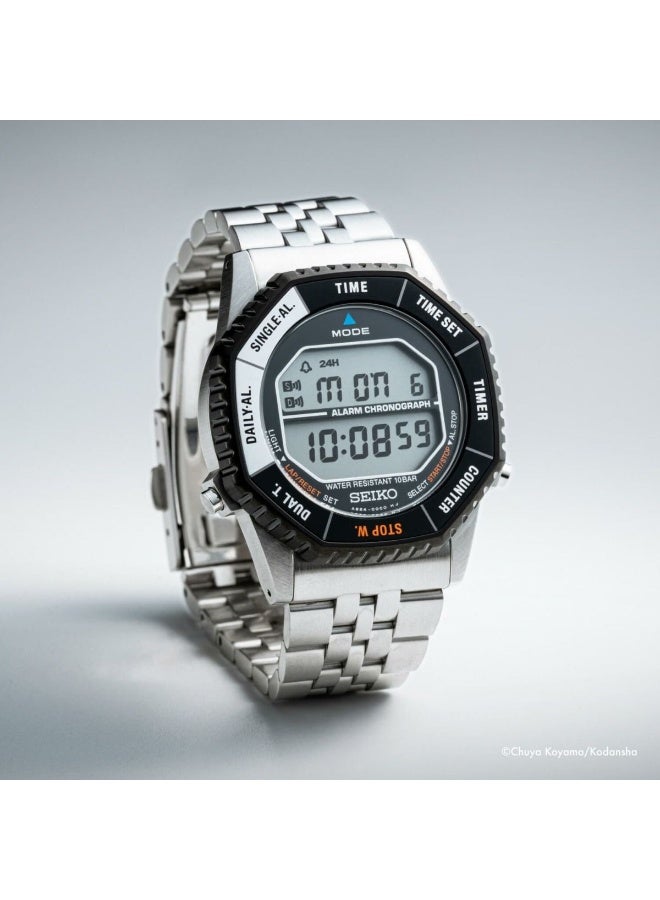 Seiko ساعة رقمية محدودة الإصدار SBJG023، 37 مم شكل مضلع / قرص LCD رقمي، سوار من الفولاذ المقاوم للصدأ + حزام نايلون، رقمية، 100 م مقاومة للماء - Image 2