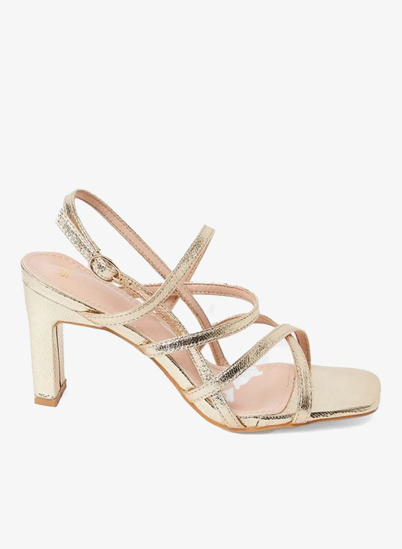 Styli Thin Cross Strap Mid Heel Sandals