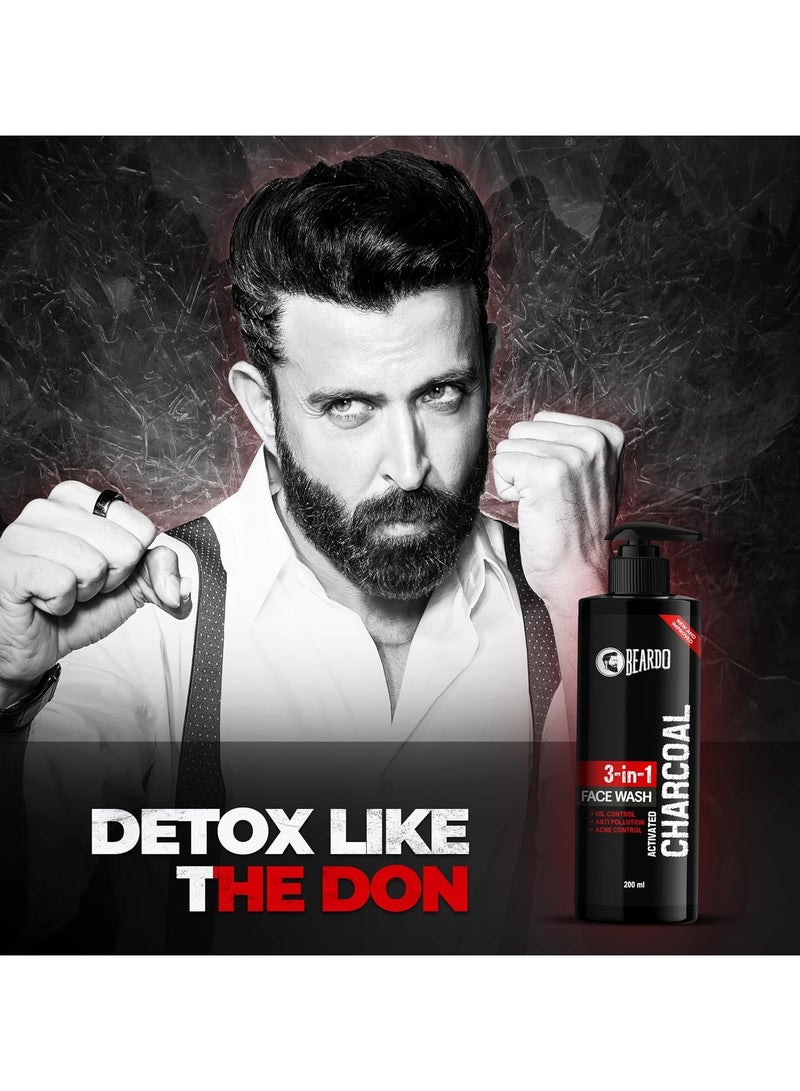 BEARDO 3-in-1 Activated Charcoal Face Wash| Deep Cleanse, Exfoliate & Detoxify | All-in-One Face Wash for Oily Skin, Dirt & Pollution Removal | Oil Control Face wash for men 200ml - Image 2