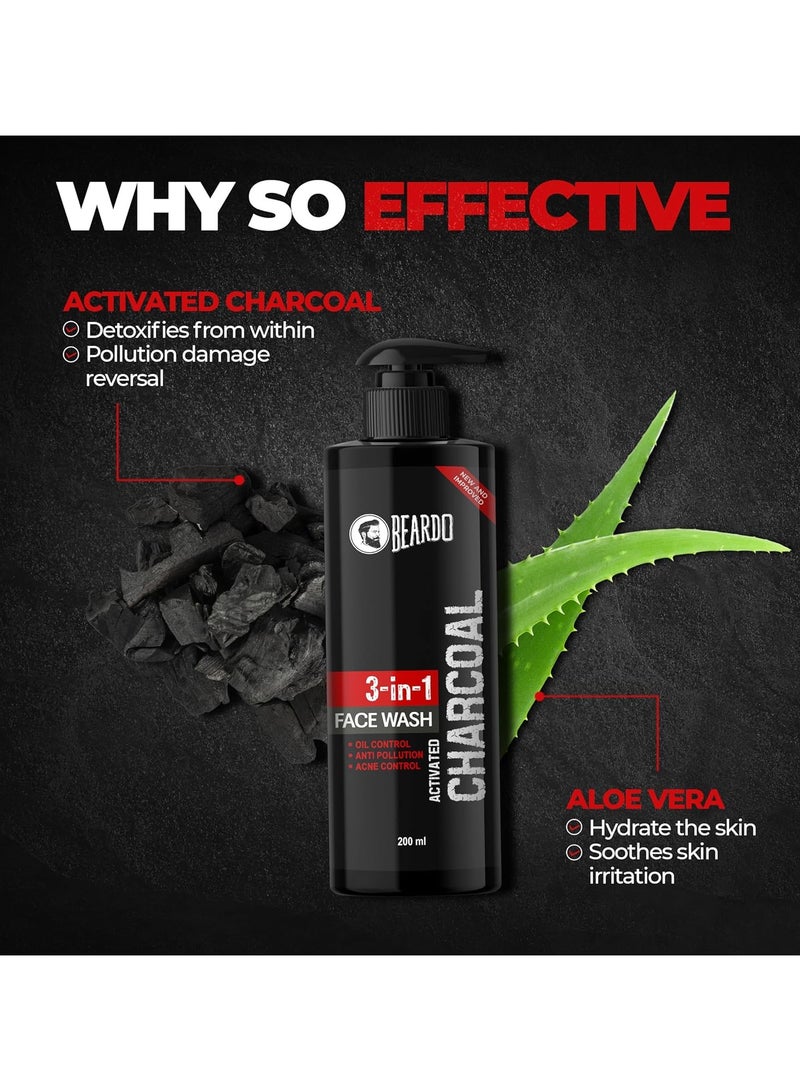 BEARDO 3-in-1 Activated Charcoal Face Wash| Deep Cleanse, Exfoliate & Detoxify | All-in-One Face Wash for Oily Skin, Dirt & Pollution Removal | Oil Control Face wash for men 200ml - Image 3