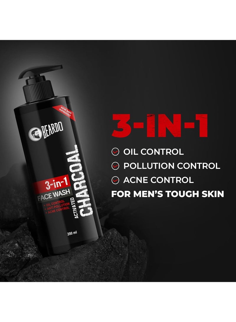 BEARDO 3-in-1 Activated Charcoal Face Wash| Deep Cleanse, Exfoliate & Detoxify | All-in-One Face Wash for Oily Skin, Dirt & Pollution Removal | Oil Control Face wash for men 200ml - Image 4
