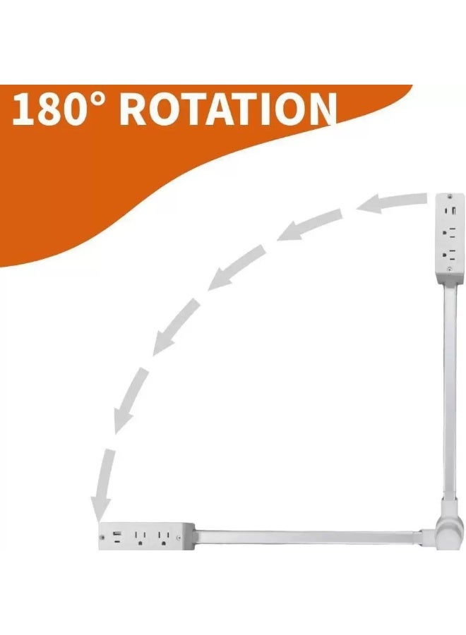 مقبس حائط كهربائي دوار، موسع مقبس كهربائي قابل لتعديل الطول، مقبس طاقة للطاولة الجانبية - Image 3