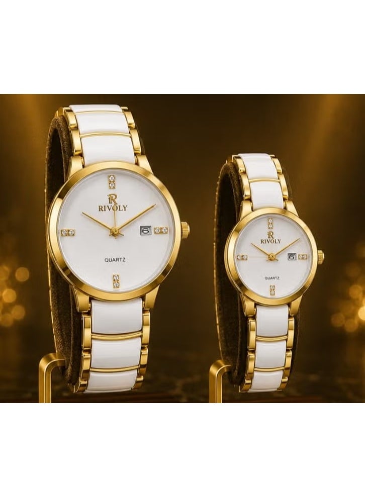 Rivoli men's and women's watch set, durable stainless steel case and bracelet, high-precision hands with date display