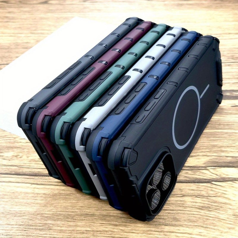 For iPhone 13 Light Grey Shockproof Armor Case Magnetic Wireless Charge Compatible Full Protective Bumper Cover - Image 1