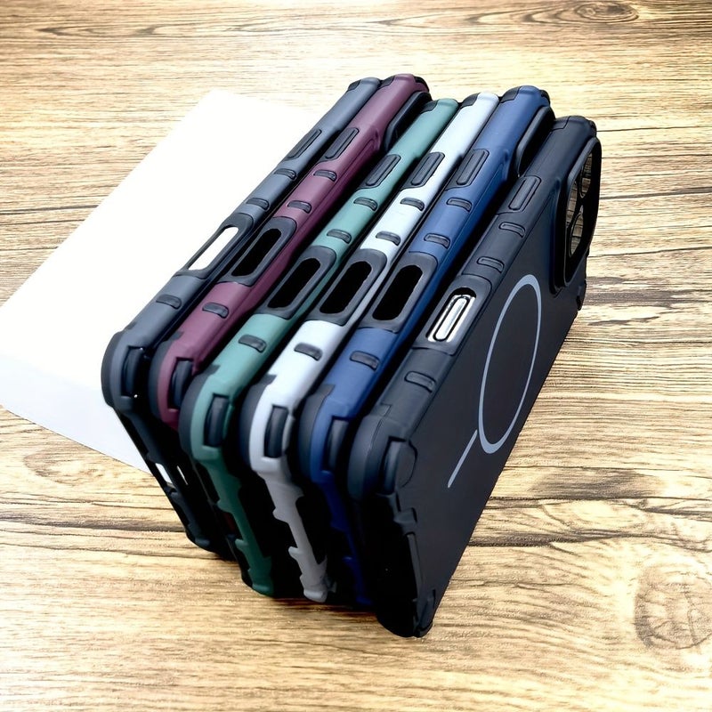 For iPhone 13 Light Grey Shockproof Armor Case Magnetic Wireless Charge Compatible Full Protective Bumper Cover - Image 2