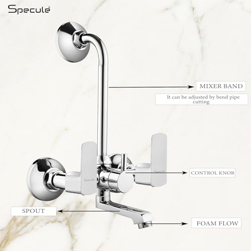Specule Cube Pure Brass 2 in 1 Mixer with 190mm Bend Pipe, 6x6 Overhead Shower Set, Brass Wall Flange | Mixer tap for Bathroom | Bathroom Mixture Set | Wall Mixture (Mirror Chrome) - Image 2