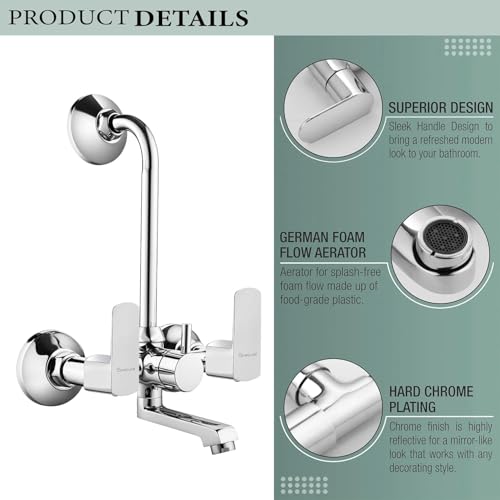 Specule Cube Pure Brass 2 in 1 Mixer with 190mm Bend Pipe, 6x6 Overhead Shower Set, Brass Wall Flange | Mixer tap for Bathroom | Bathroom Mixture Set | Wall Mixture (Mirror Chrome) - Image 5