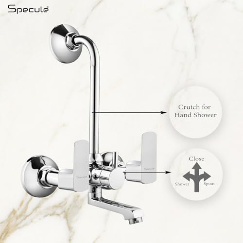 Specule Cube Pure Brass 2 in 1 Mixer with 190mm Bend Pipe, 6x6 Overhead Shower Set, Brass Wall Flange | Mixer tap for Bathroom | Bathroom Mixture Set | Wall Mixture (Mirror Chrome) - Image 4