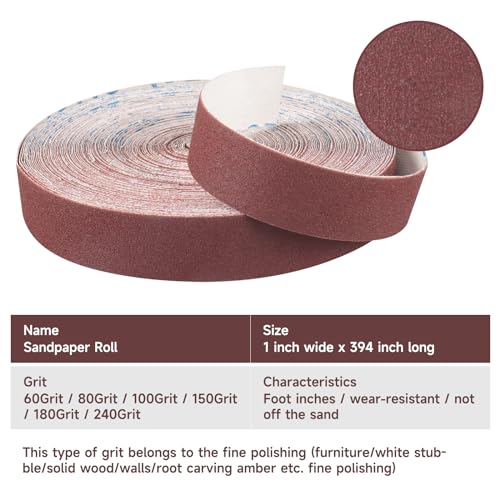 Shineboc Emery Cloth Roll,320 Grit Continuous Sandpaper Roll 1" x 89 Feet Sandpaper Roll for Wood Furniture Finishing Metal Sanding Automotive Polishing - Image 5