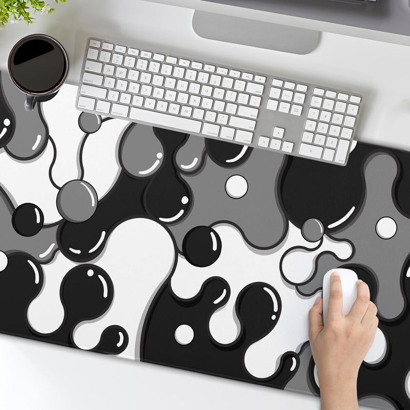aportt Black White Grey Mouse Pad XL Anime Cool Geometric Japanese Extended Desk Mat 80X30cm Non-Slip Rubber Base Stitched Edge Large Mousepad for Desk Gaming Laptop Desktop,31.5×11.8 Inch - Image 5