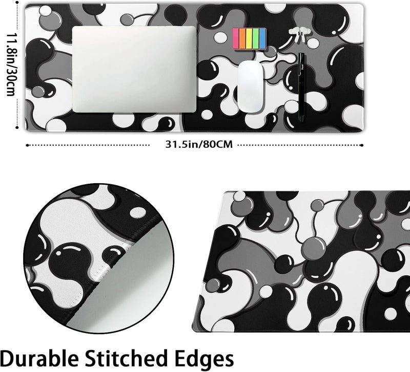 aportt Black White Grey Mouse Pad XL Anime Cool Geometric Japanese Extended Desk Mat 80X30cm Non-Slip Rubber Base Stitched Edge Large Mousepad for Desk Gaming Laptop Desktop,31.5×11.8 Inch - Image 2