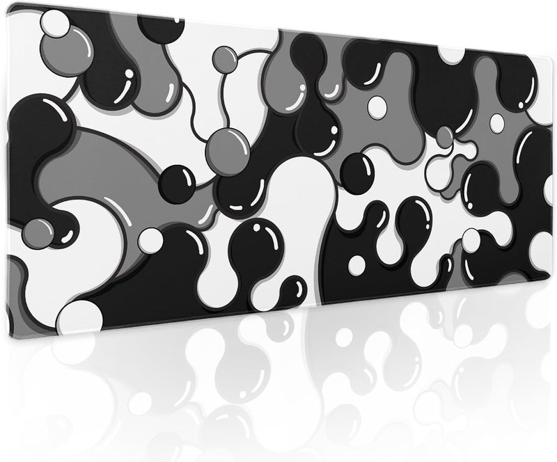 aportt Black White Grey Mouse Pad XL Anime Cool Geometric Japanese Extended Desk Mat 80X30cm Non-Slip Rubber Base Stitched Edge Large Mousepad for Desk Gaming Laptop Desktop,31.5×11.8 Inch - Image 1