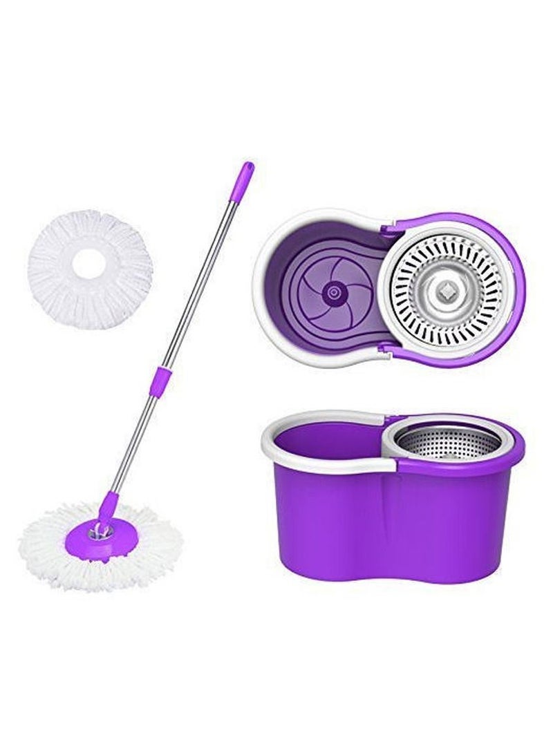 DubaiGallery 360° Steeliness Steel Rotating Mop With Bucket Dual Mop Heads Use Squeeze Rotating Mop To Quickly Dispensing Rag Floor Mop And Washing Purple Floor Mop - Image 3
