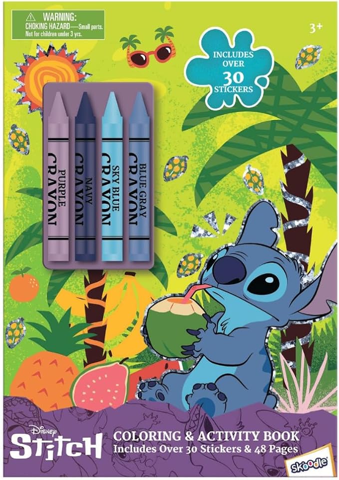 Skoodle Stitch Disney Coloring and Activity Book with Crayons for Kids, Multicolor