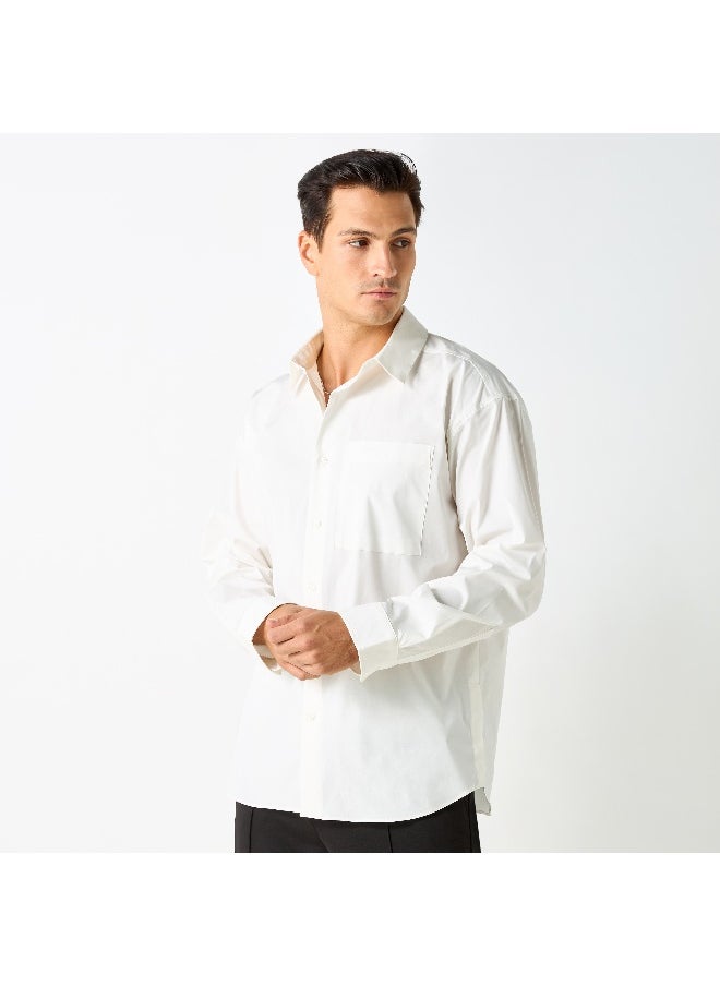 Iconic - Iconic Solid Slim Fit Shirt with Pocket and Long Sleeves - Image 1