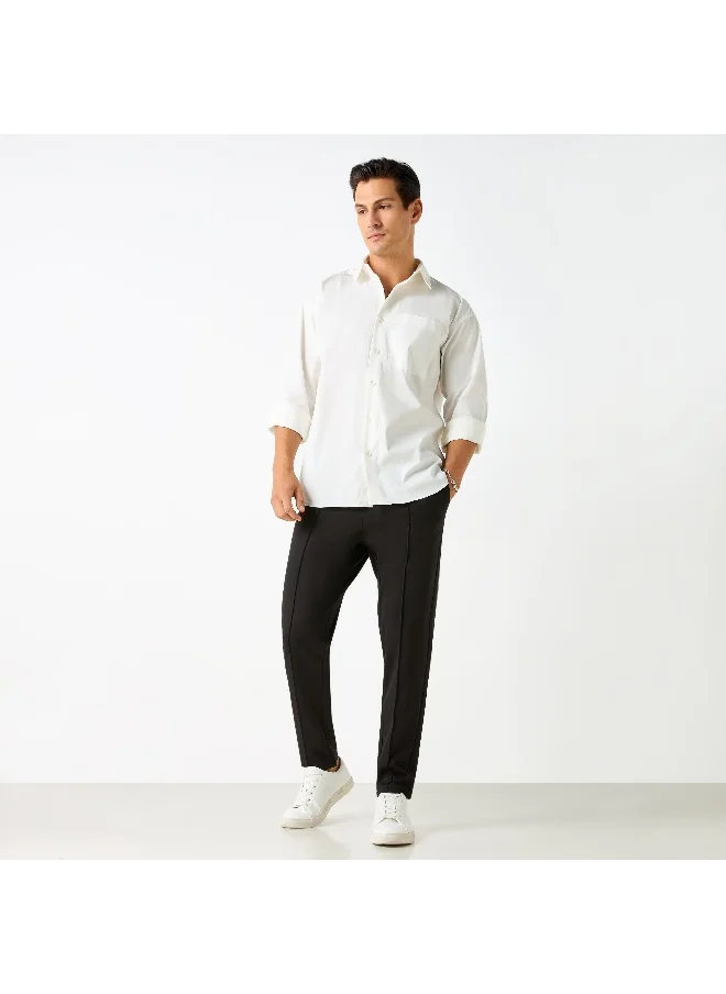 Iconic Iconic Solid Slim Fit Shirt with Pocket and Long Sleeves