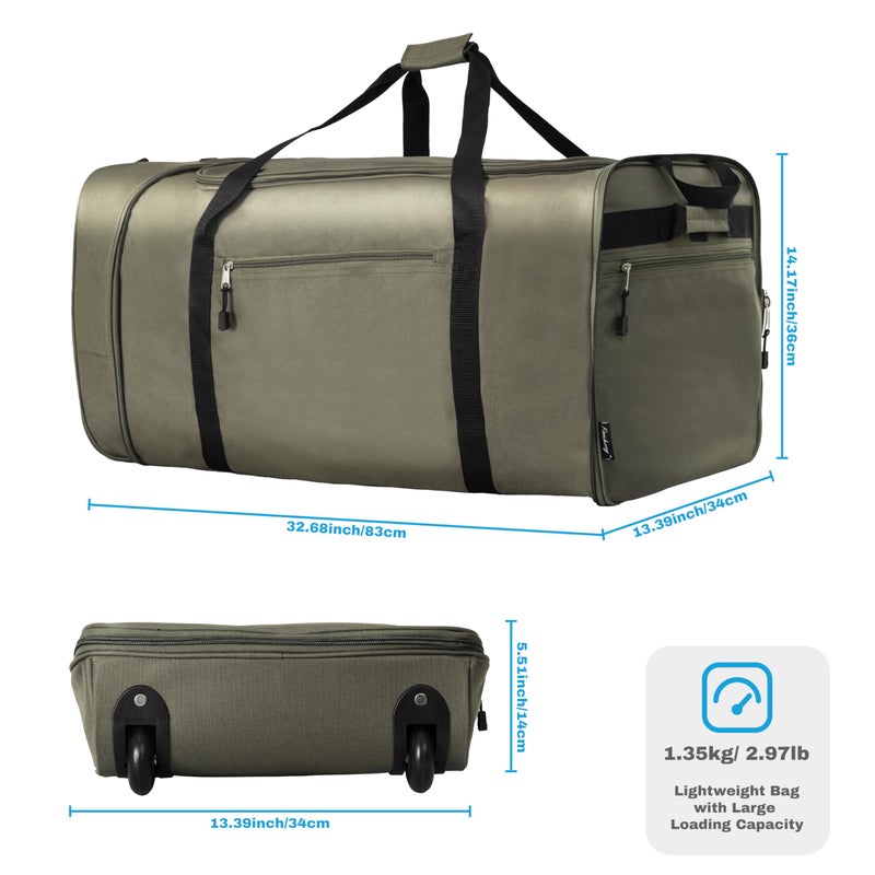 Finnhomy 100L Foldable Rolling Duffel Bag with 2 Wheels, Light Weight Travel Duffel bag with Large Loading Capacity, 32 inch Rolling Duffel bag with Shoulder Strap for Travel Camping Sports, Green - Image 2
