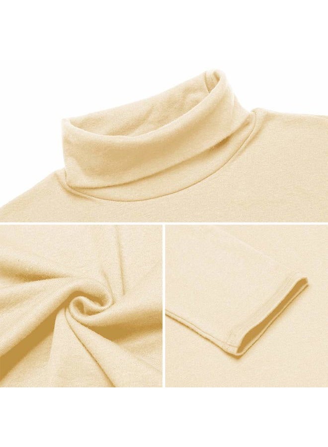 LONGBIDA Men Slim Fit Lightweight Long Sleeve Pullover Top Turtleneck T-Shirt(Beige,L), Beige, L - Image 4
