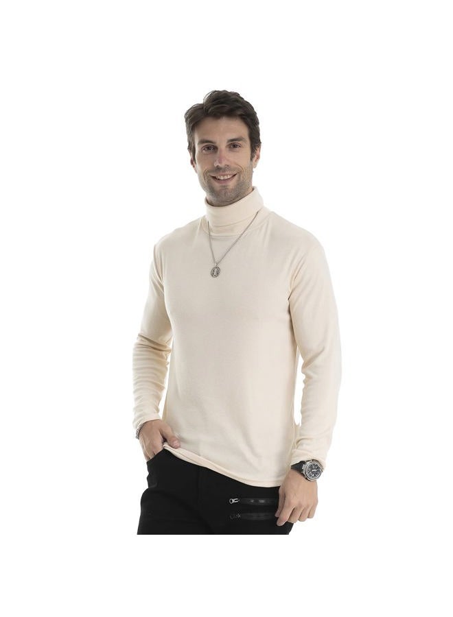 LONGBIDA Men Slim Fit Lightweight Long Sleeve Pullover Top Turtleneck T-Shirt(Beige,L), Beige, L - Image 2