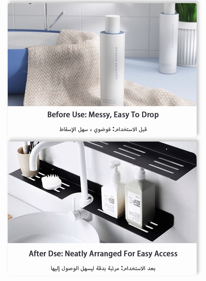 UNUNS رف عائم مثبت على الحائط، رف صنبور على شكل U مقاوم للصدأ، حاملة دش سوداء برفين، منظم تخزين الرف - Image 5