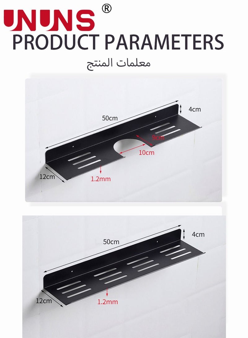 UNUNS رف عائم مثبت على الحائط، رف صنبور على شكل U مقاوم للصدأ، حاملة دش سوداء برفين، منظم تخزين الرف - Image 2
