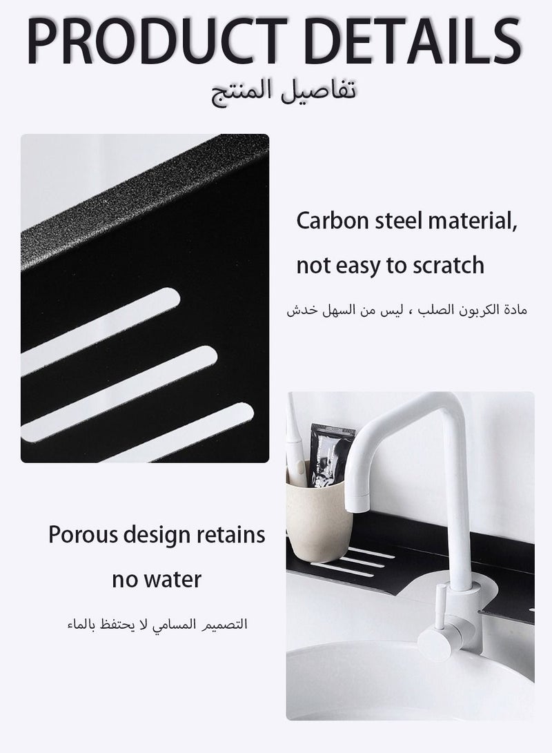 UNUNS رف عائم مثبت على الحائط، رف صنبور على شكل U مقاوم للصدأ، حاملة دش سوداء برفين، منظم تخزين الرف - Image 4