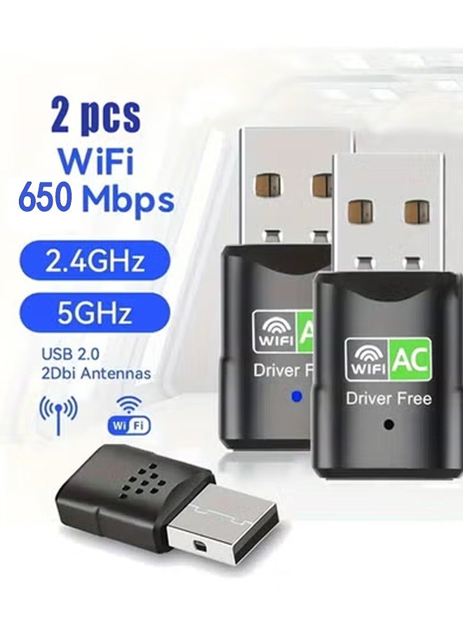 2PCS USB WiFi Bluetooth Adapter for Desktop PC 650Mbps Dual Band 2.4G Wireless WiFi Adapter for PC, Laptop, Compatible with XP/Win7/8/8.1/10/11 System - Image 1