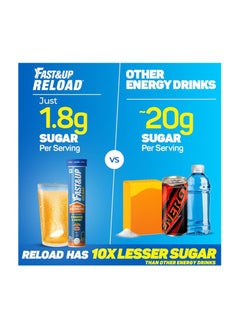 FAST&UP Fast&Up Reload (20 Litres) Low Sugar energy drink for Instant Hydration - 80 Effervescent Tablets with all 5 Essential Electrolytes + Added Vitamins - Certified Electrolytes Drink - Orange flavour  - Image 4
