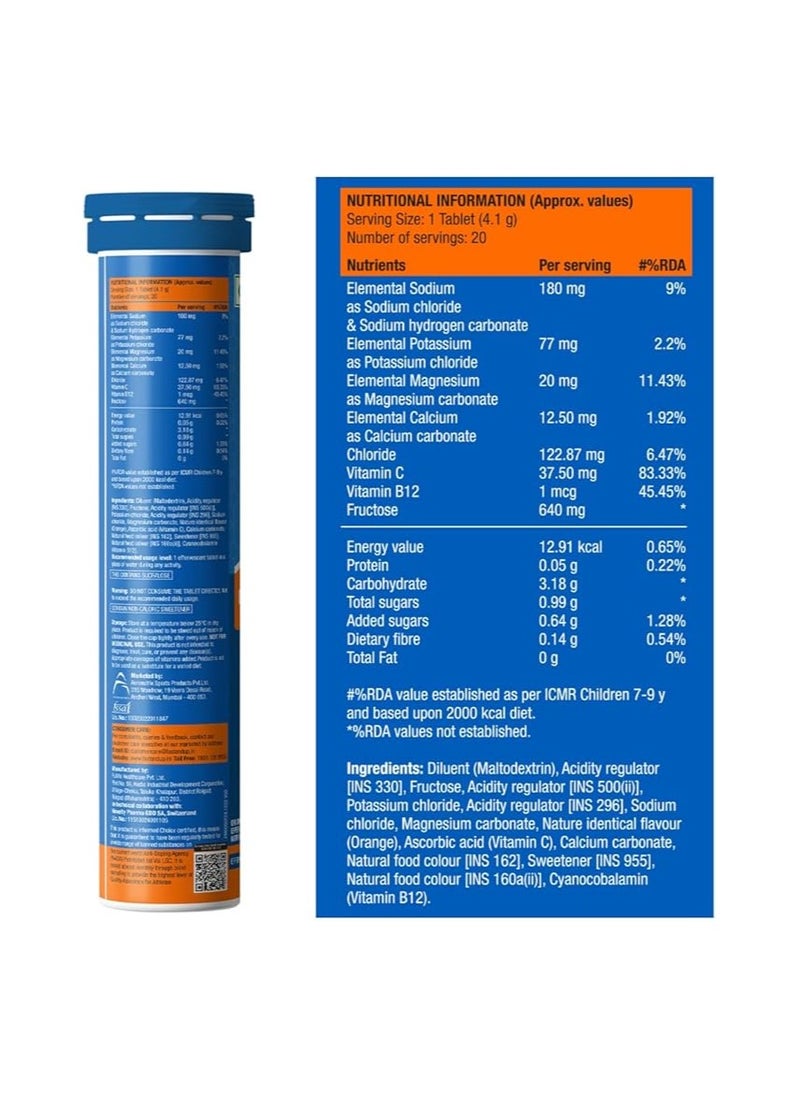 FAST&UP - Fast&Up Reload (20 Litres) Low Sugar energy drink for Instant Hydration - 80 Effervescent Tablets with all 5 Essential Electrolytes + Added Vitamins - Certified Electrolytes Drink - Orange flavour - Image 1