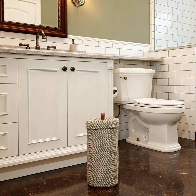 Brown Fabric Toilet Paper Holder - Recess Free Bathroom Organizer With Cotton Jute Storage Basket For Bathroom Use - Image 5