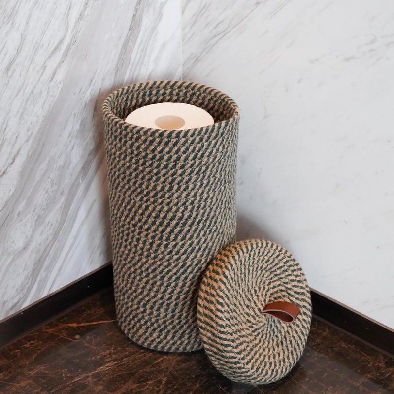 Brown Fabric Toilet Paper Holder - Recess Free Bathroom Organizer With Cotton Jute Storage Basket For Bathroom Use - Image 4