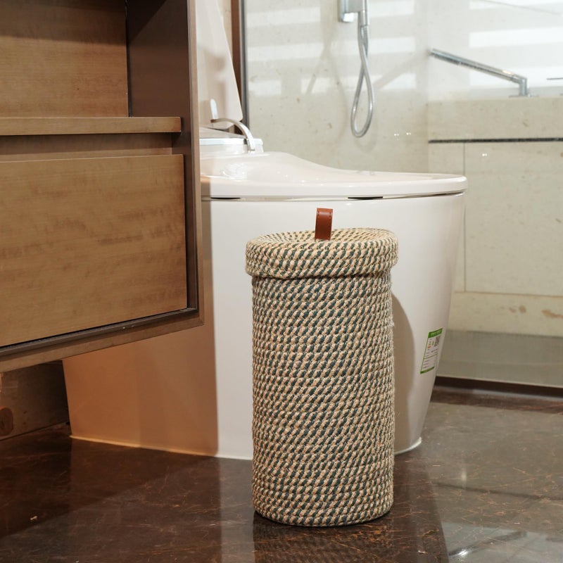 Brown Fabric Toilet Paper Holder - Recess Free Bathroom Organizer With Cotton Jute Storage Basket For Bathroom Use - Image 3