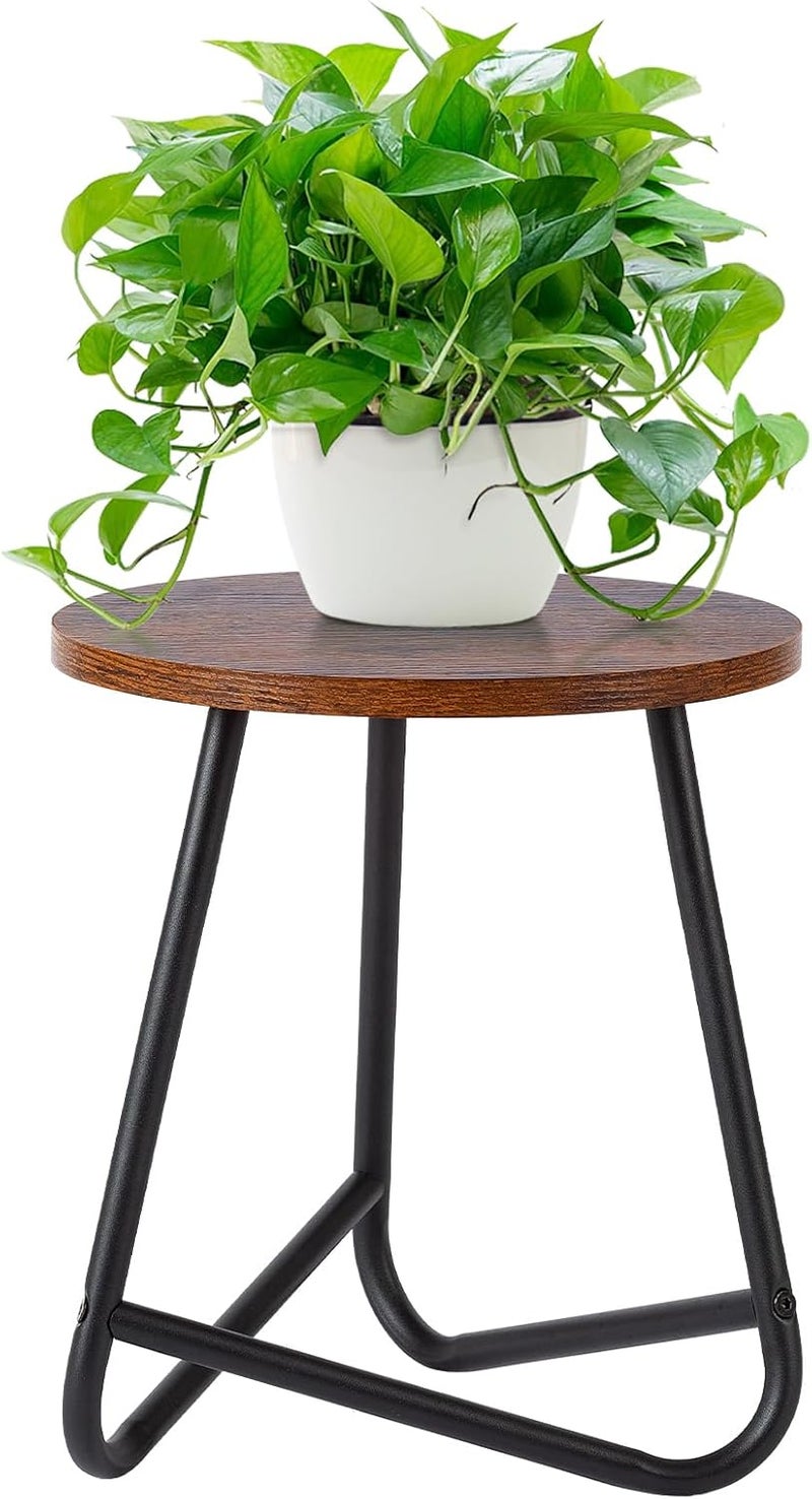 HDANI 35 cm Round Plant Stand, Flower Stand, Plant Shelf Made of Wood and Metal, Modern Shelf for Indoor Plants for Living Room, Balcony and Office, Black Rustic Brown - Image 1