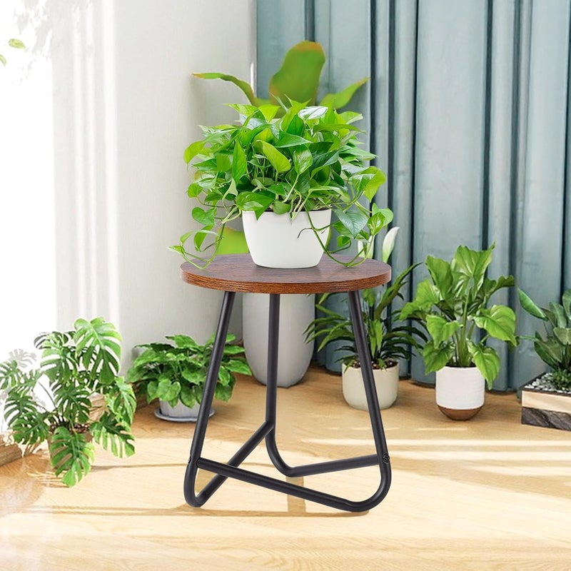 HDANI 35 cm Round Plant Stand, Flower Stand, Plant Shelf Made of Wood and Metal, Modern Shelf for Indoor Plants for Living Room, Balcony and Office, Black Rustic Brown - Image 3