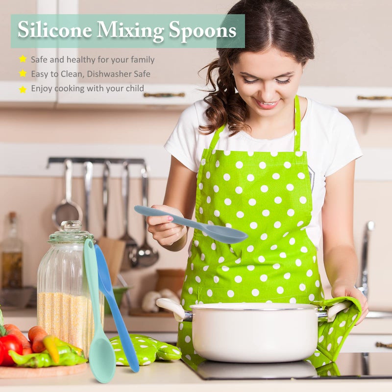 Shappy 4 Pieces Silicone Cooking Spoons 10.6 Inch Heat Resistant Kitchen Spoons for Mixing, Serving and Stirring Upgrade Large Non Stick Basting Utensils, Dishwasher Safe(Spoon,Fresh Color) - Image 5
