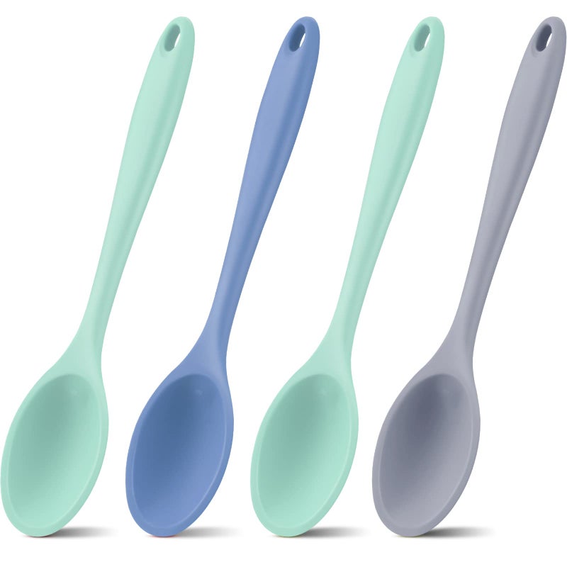 Shappy 4 Pieces Silicone Cooking Spoons 10.6 Inch Heat Resistant Kitchen Spoons for Mixing, Serving and Stirring Upgrade Large Non Stick Basting Utensils, Dishwasher Safe(Spoon,Fresh Color) - Image 1