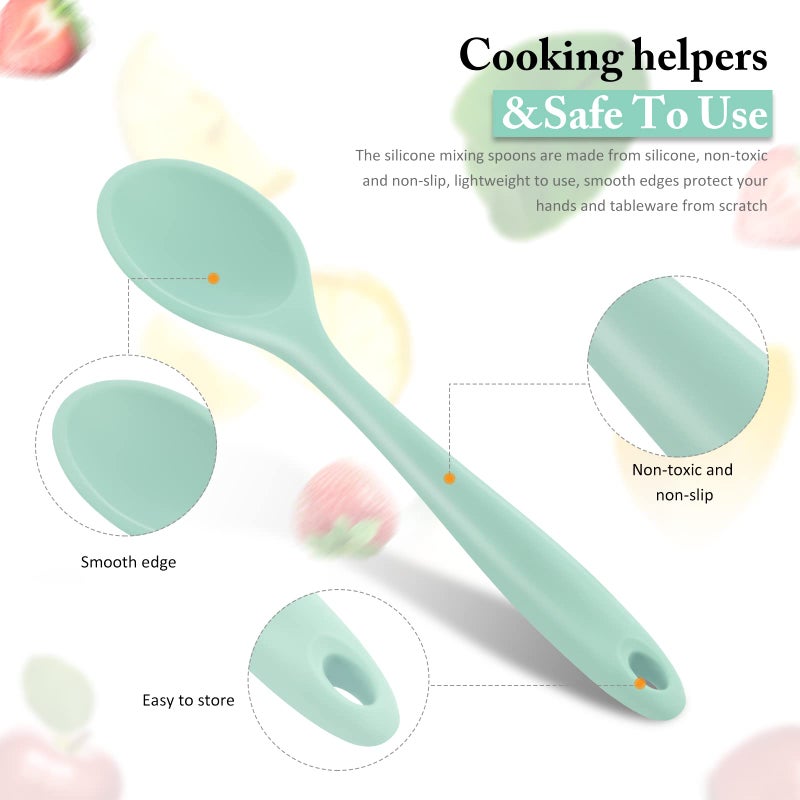 Shappy 4 Pieces Silicone Cooking Spoons 10.6 Inch Heat Resistant Kitchen Spoons for Mixing, Serving and Stirring Upgrade Large Non Stick Basting Utensils, Dishwasher Safe(Spoon,Fresh Color) - Image 3