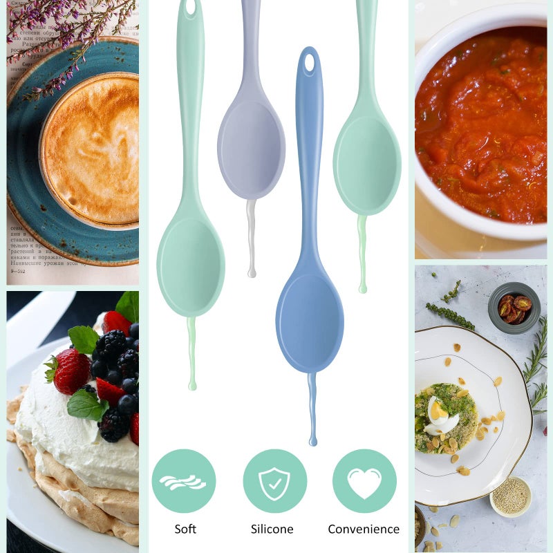 Shappy 4 Pieces Silicone Cooking Spoons 10.6 Inch Heat Resistant Kitchen Spoons for Mixing, Serving and Stirring Upgrade Large Non Stick Basting Utensils, Dishwasher Safe(Spoon,Fresh Color) - Image 4