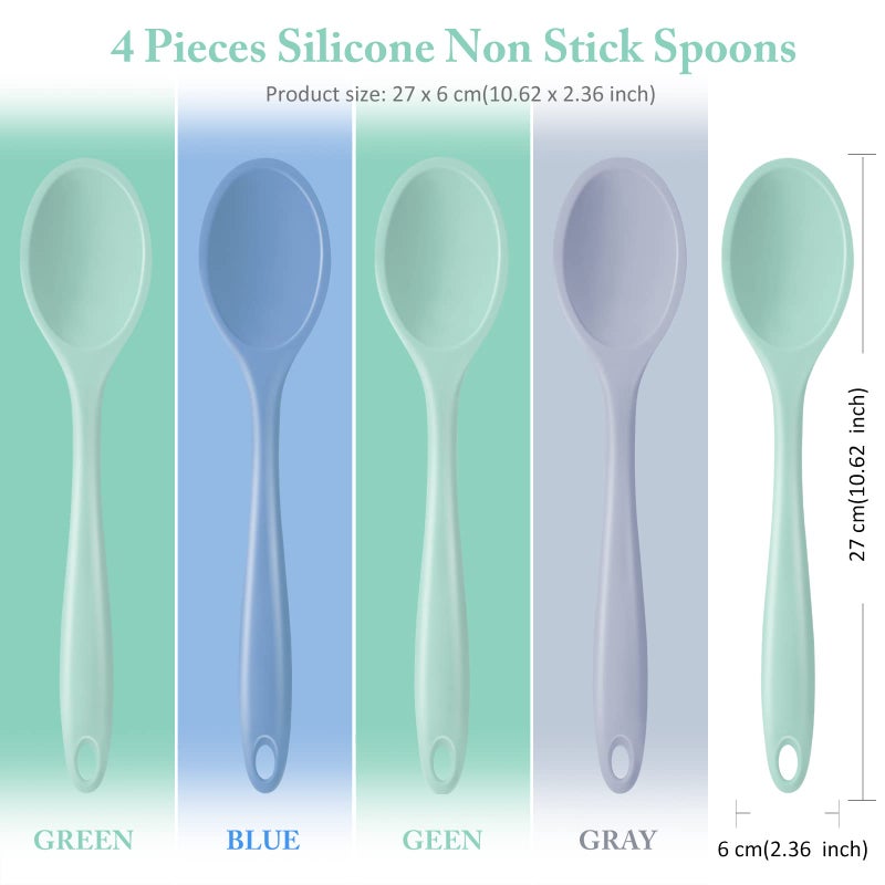 Shappy 4 Pieces Silicone Cooking Spoons 10.6 Inch Heat Resistant Kitchen Spoons for Mixing, Serving and Stirring Upgrade Large Non Stick Basting Utensils, Dishwasher Safe(Spoon,Fresh Color) - Image 2