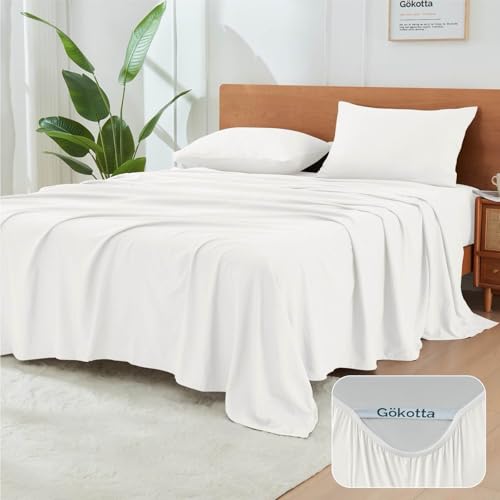 GOKOTTA 4Pcs King Size Sheets Set 16 Deep Pocket King Sheets with Corner Straps Washed  Brushed Microfiber Polyester  Hotel Luxury Ultra Soft Breathable AntiRip WrinkleFree  White